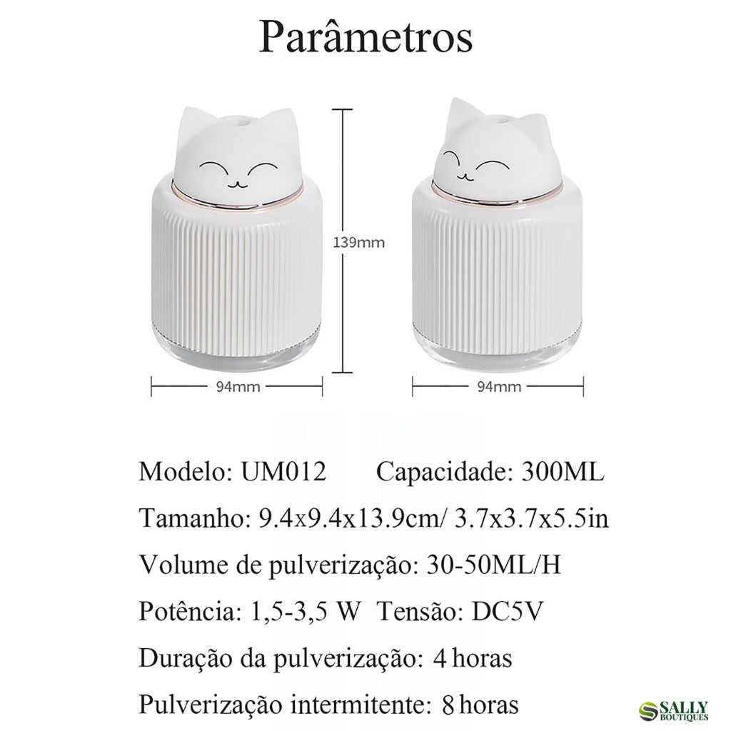 Umidificador/ Aromatizador com 2 luzes Gatinho