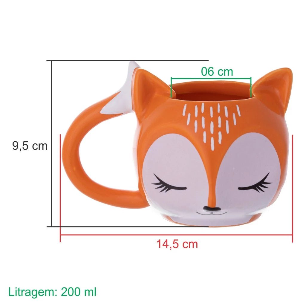 Caneca Raposa Fofa 300 ML Cerâmica Enfeite - Casa Tauri