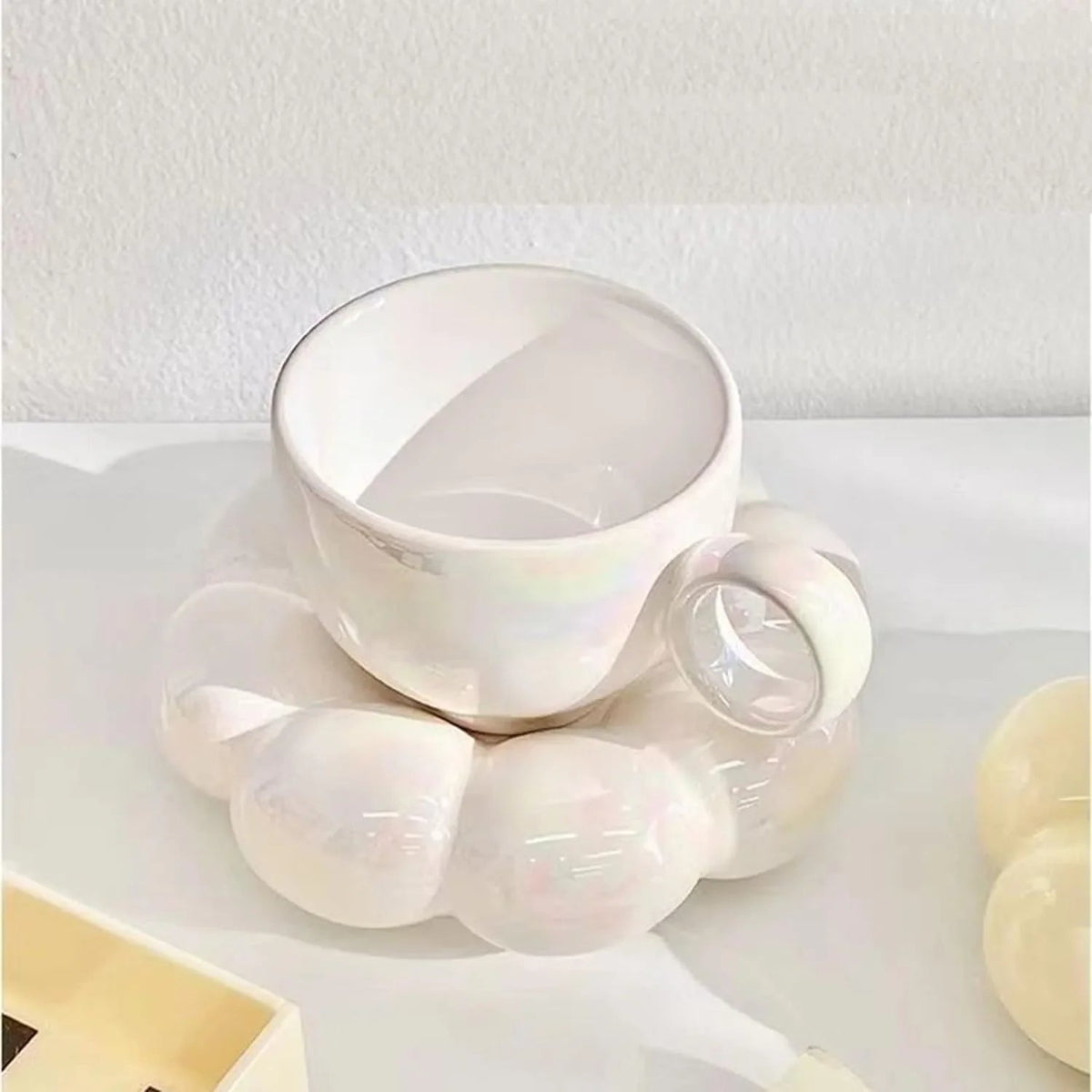 Simple Sunflower Coffee Mug Set Office Home Macaroon Series Coffee Ceramic Cups and Saucers Pink Pearl White Creative Cute Cup - Casa Tauri